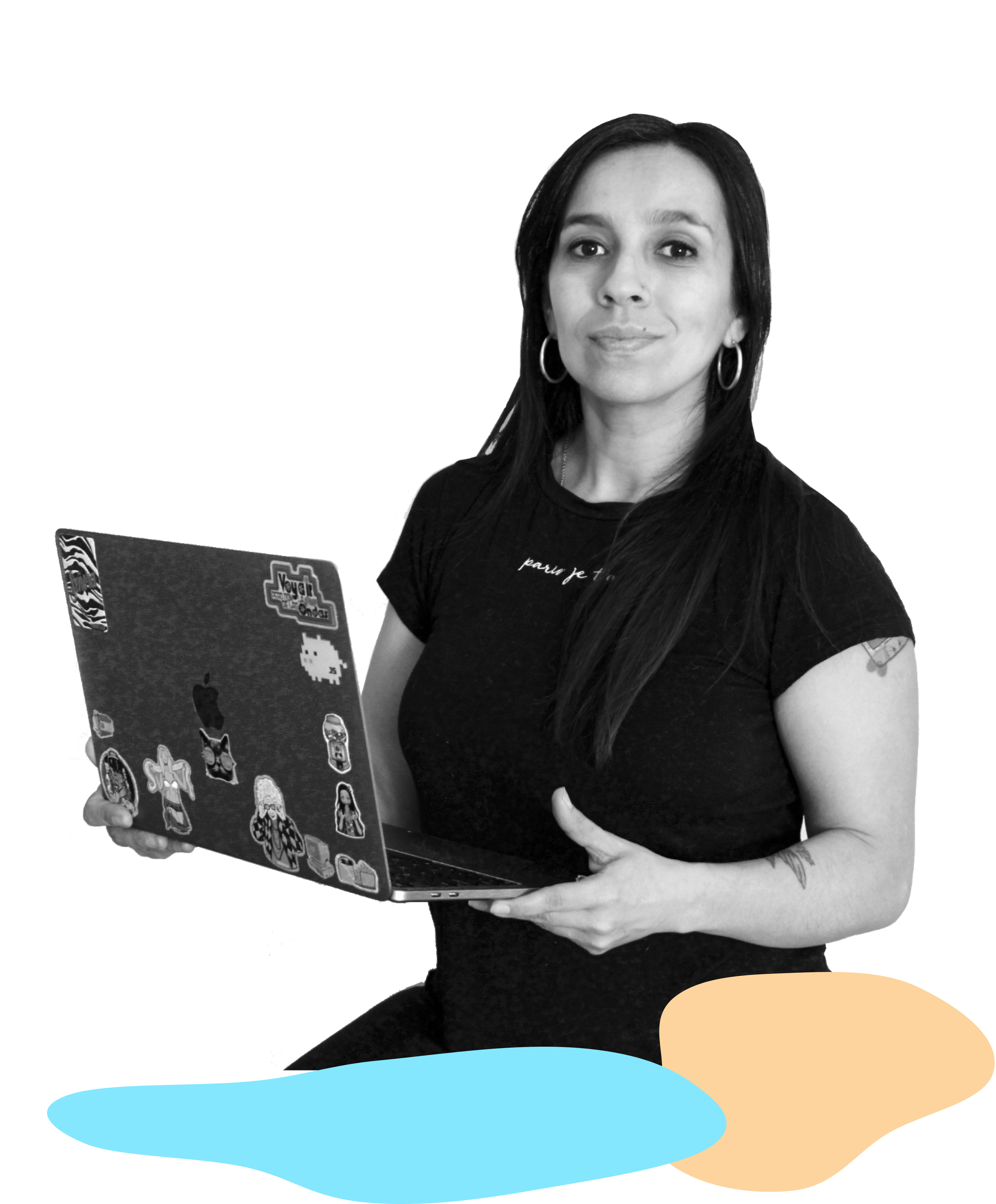 Maria's photo holding a computer